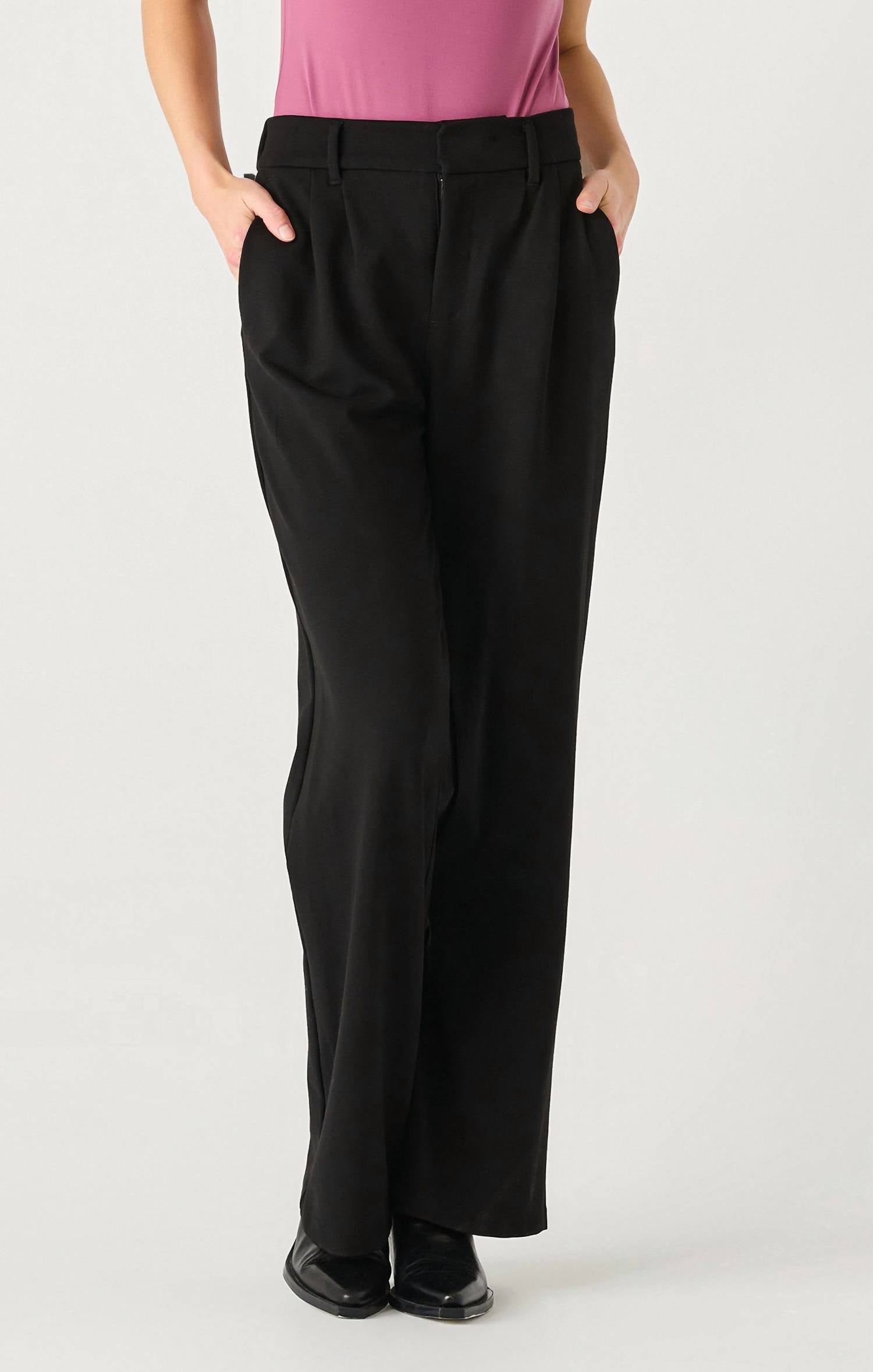 Dex Ponte Knit Wide Leg Trouser in black - women's pants - detail view