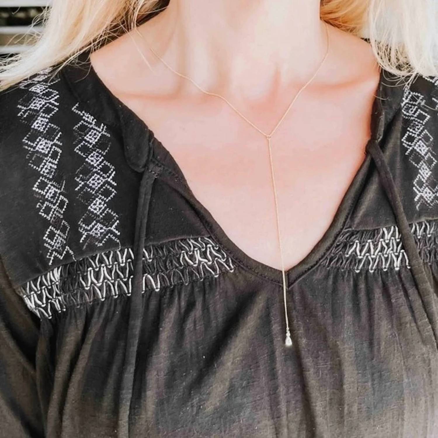 Pretty Simple - Women's Crystal Teardrop Y Necklace