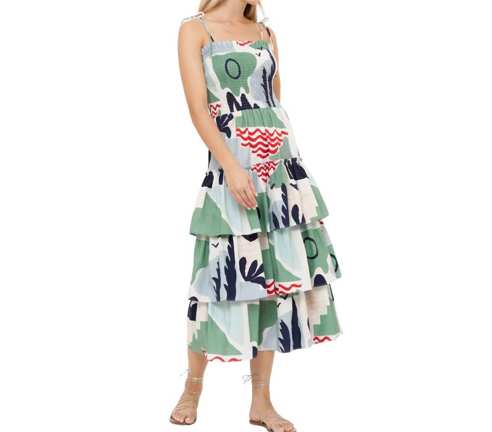 Oliphant - Smocked Tie Strap Ruffle Midi
