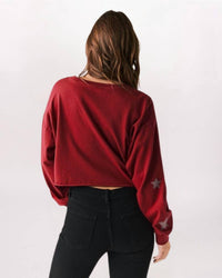 Chaser Kids Star Crop Boxy Tee in carmine red - women's long sleeve top - detail view