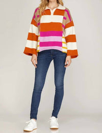 She + Sky - Color-block Collared Sweater