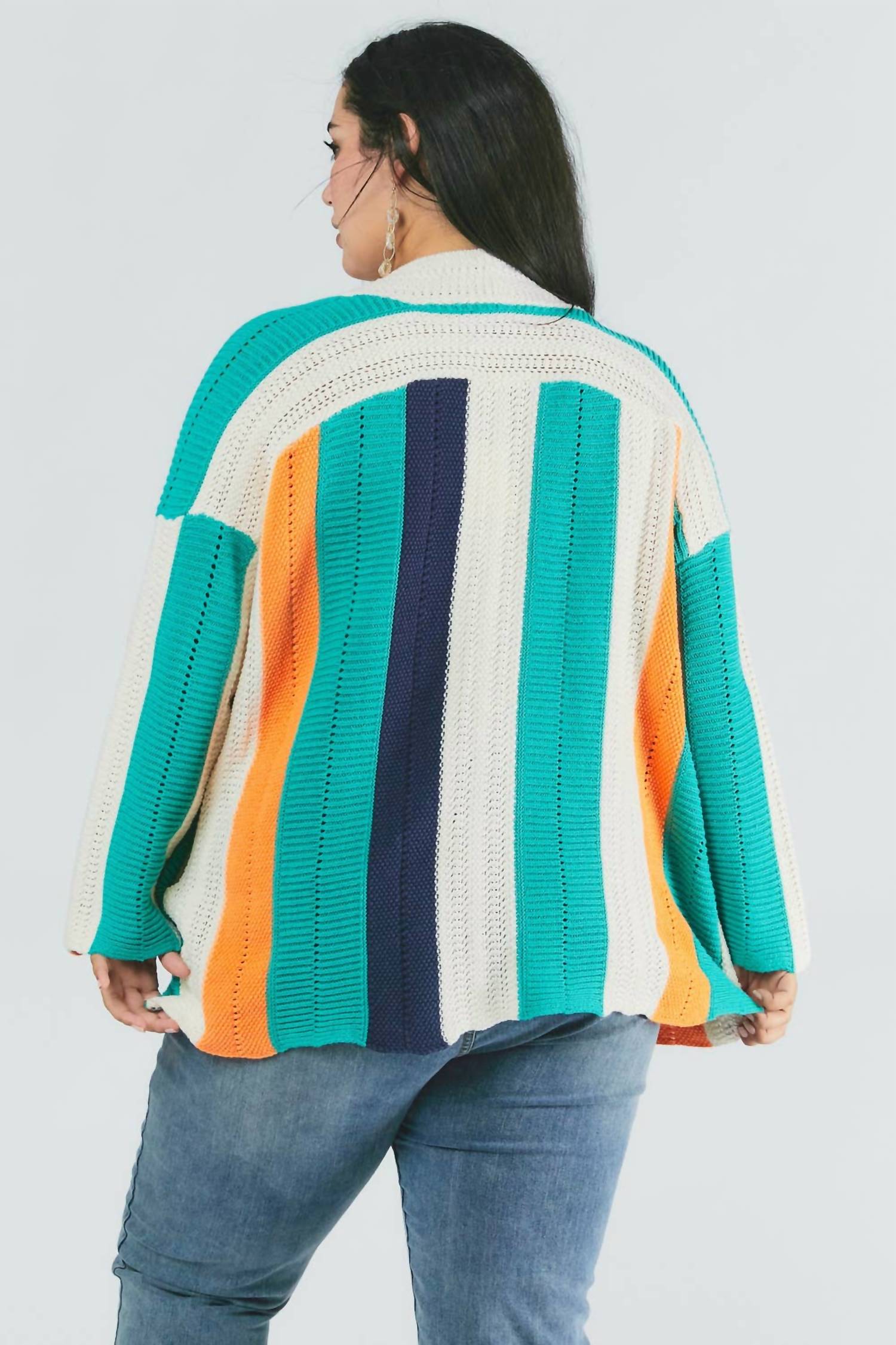 DAVI & DANI Color Block Long Sleeve Cardigan - Plus in multi - women's cardigan - alternate view