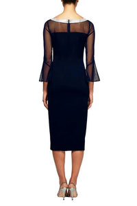 Alex Evenings - Embellished Boat Neck Bell Sleeves Midi Dress