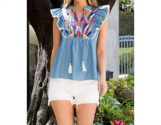 Thml - EMBROIDERED TASSEL TIE RUFFLE BLOUSE