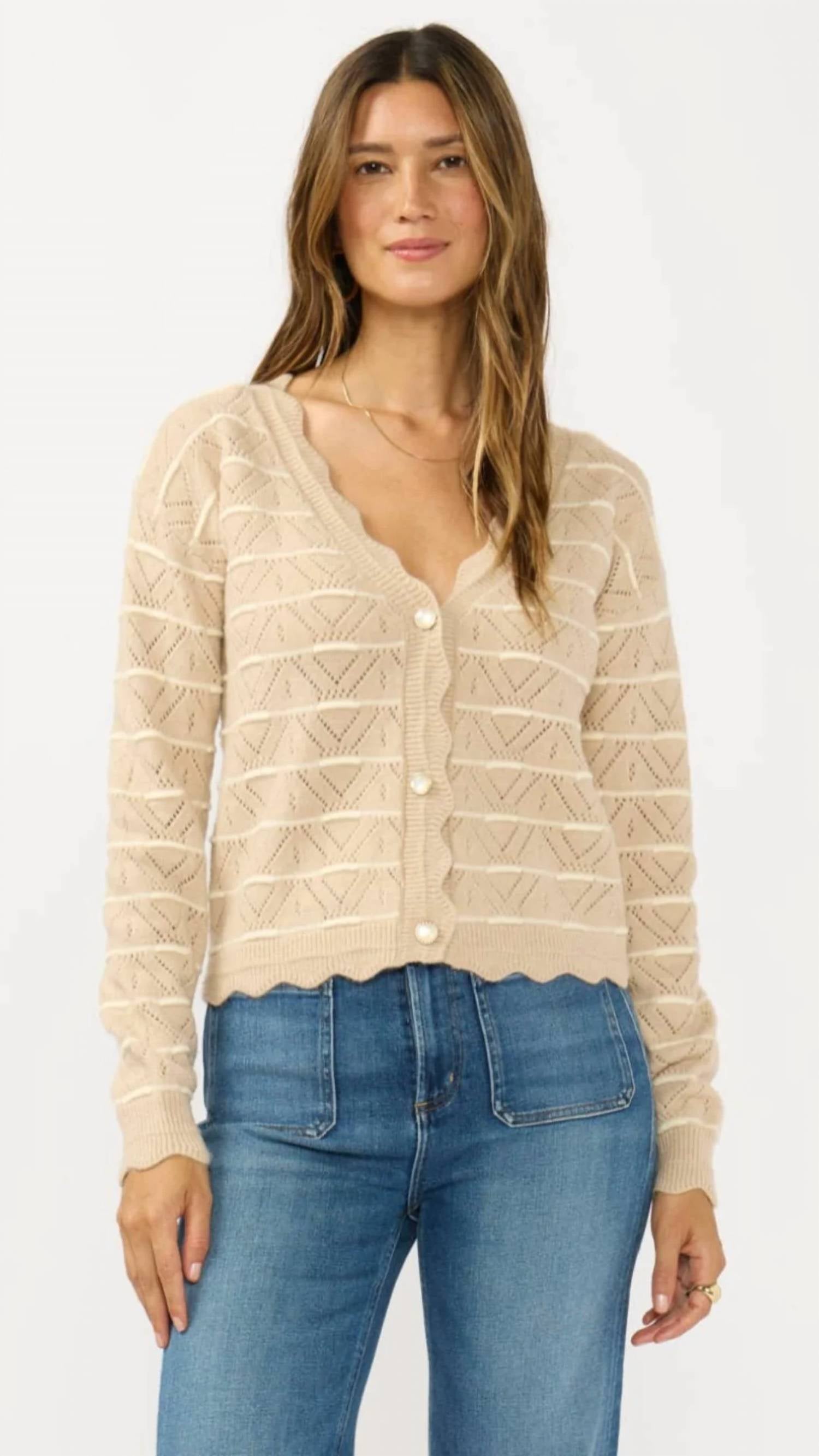 Lovestitch - Stripe Pointelle Sweater Cardigan