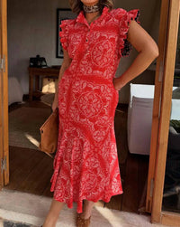 never fully dressed Remi Dress With Leopard Sleeve in red bandana - women's dress - detail view