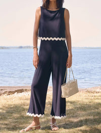 Joseph Ribkoff - Contrast Trim Sleeveless Culotte Jumpsuit