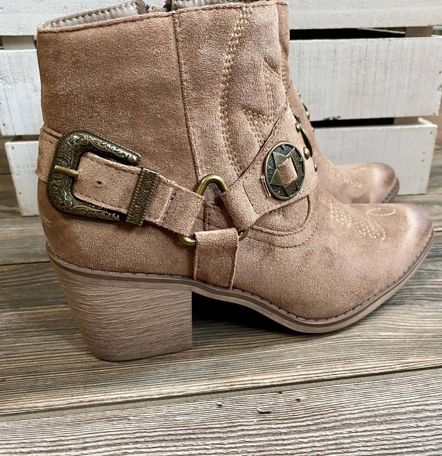 Pierre Dumas Women's Wilde Western Bootie in taupe - women's shoe - detail view