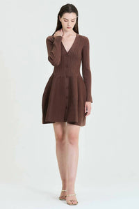 Dripsen - Fit & Flare Button-up Ribbed Knit Dress