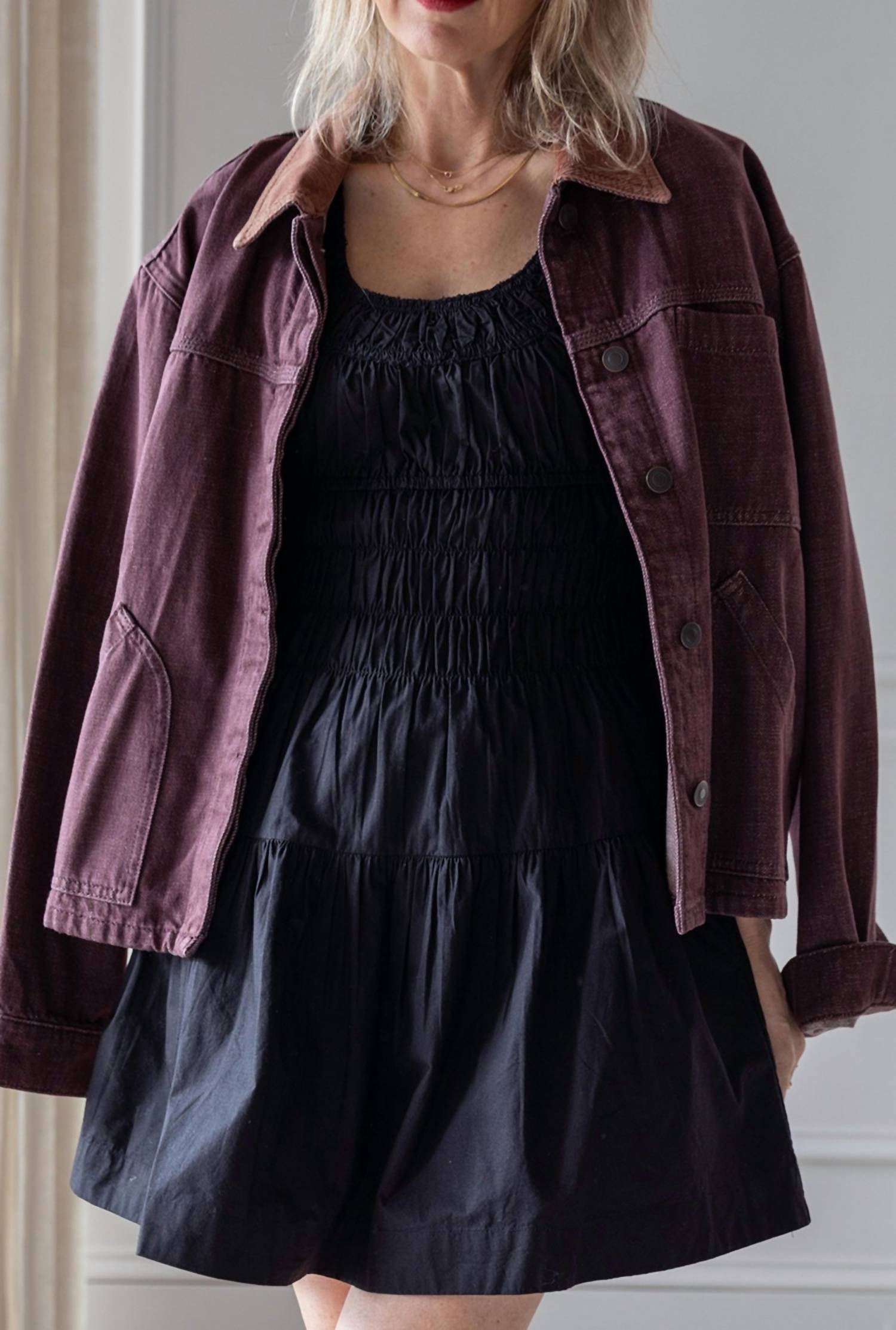Jeanerica Nua Long Sleeve Denim Jacket in burgundy rinse - women's jacket - view 5