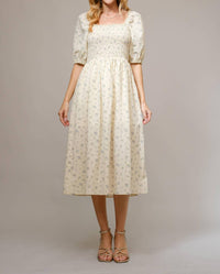 Blue B - Ditsy Floral Smocked Square Neck Midi Dress