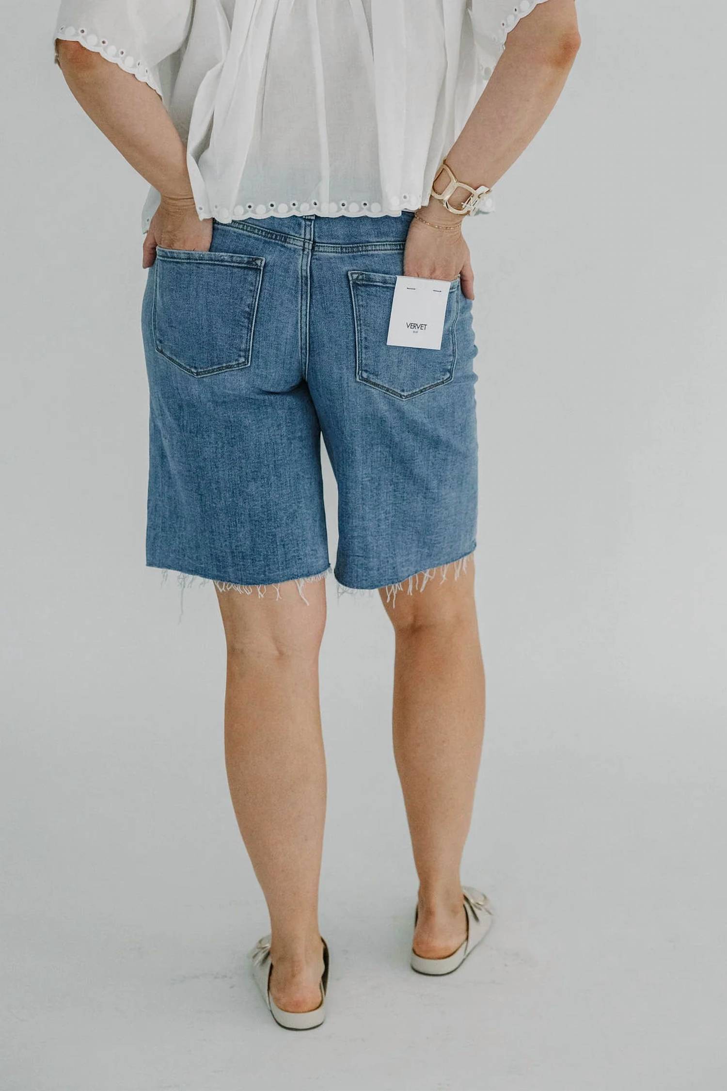 Vervet By Flying Monkey - High Rise Waist Tie Denim Bermuda Shorts