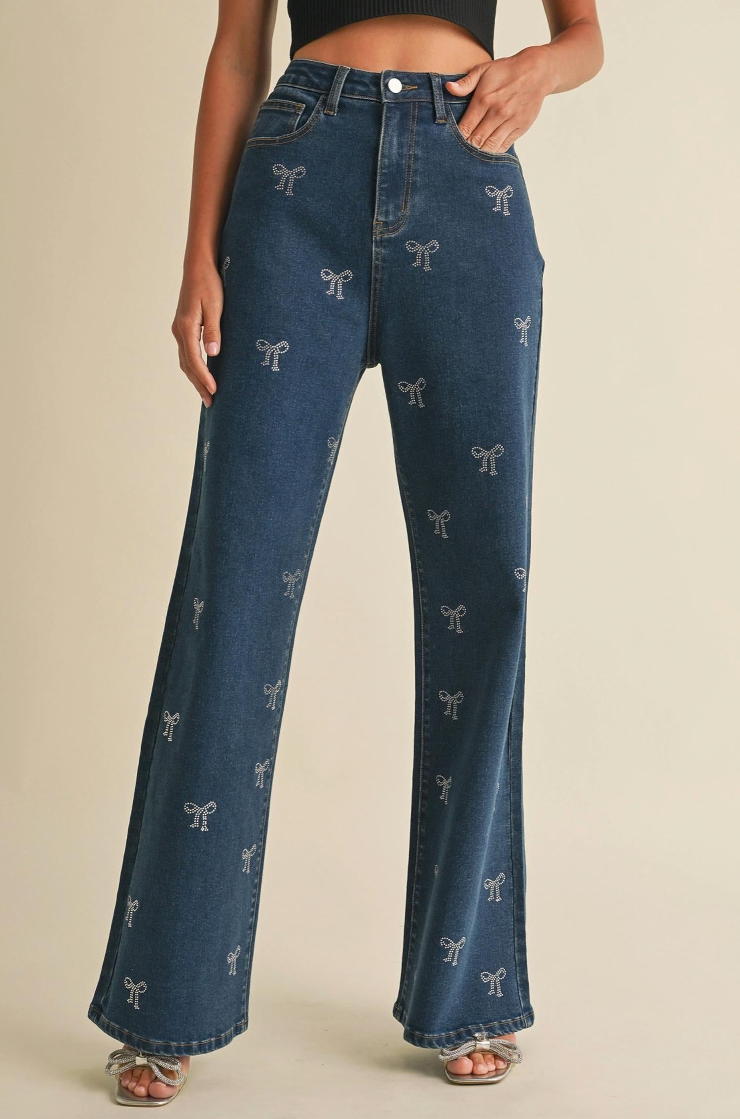ENDLESS BLU. Chic Bow Denim Jean in blue - women's pants