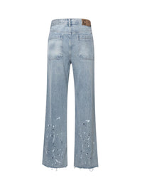 Birth Of Royal Child - Chain Ink Print & Fray Distressed Jeans