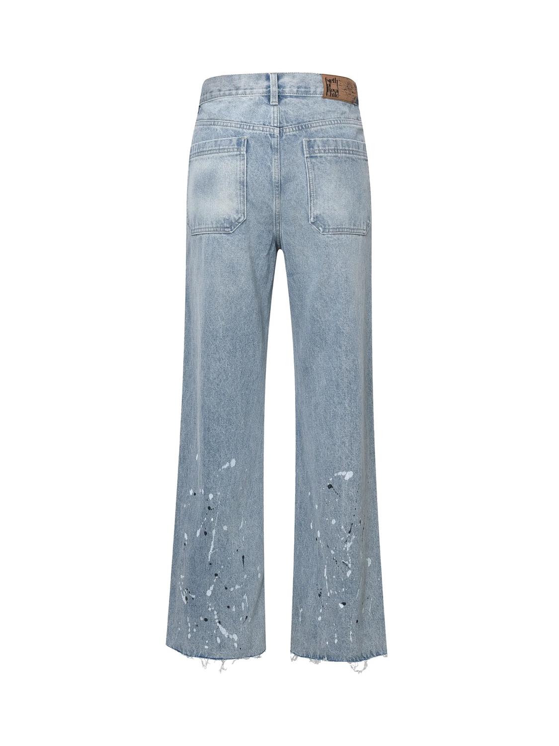 Birth Of Royal Child - Chain Ink Print & Fray Distressed Jeans