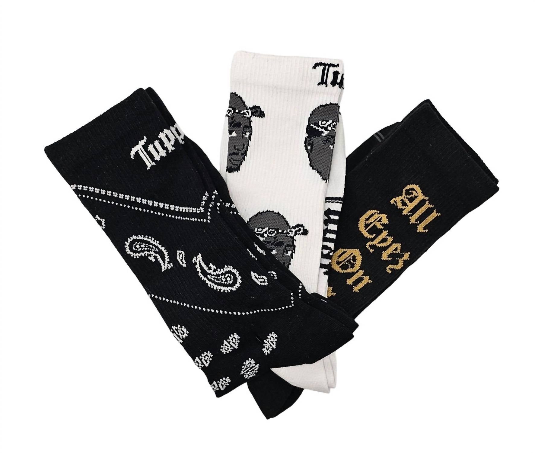 Perri’s Socks Men's Tupac Black Bandana Socks 3-Pack - men's item