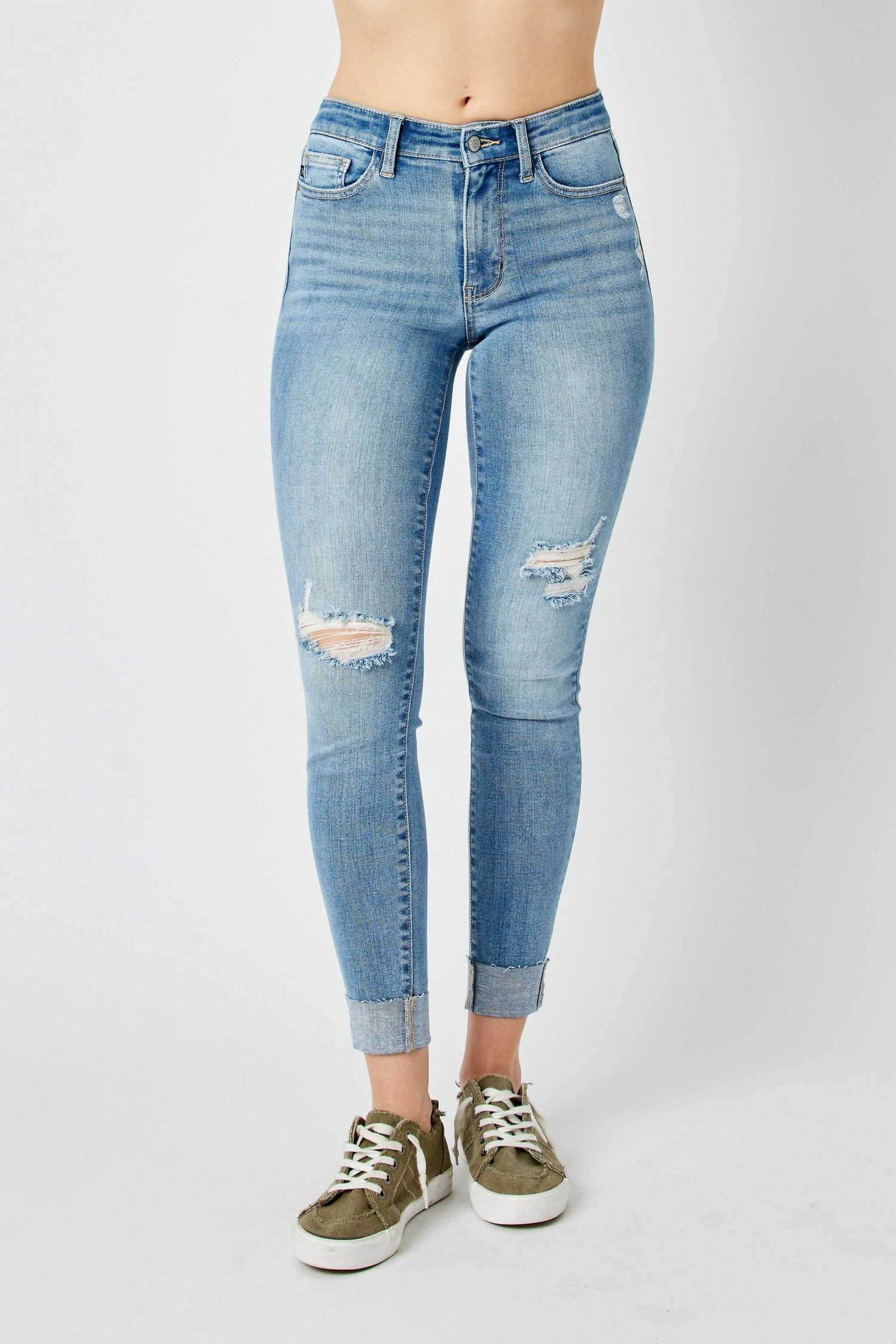 Judy Blue - Mid Rise Destroy & Cuff Skinny Jean