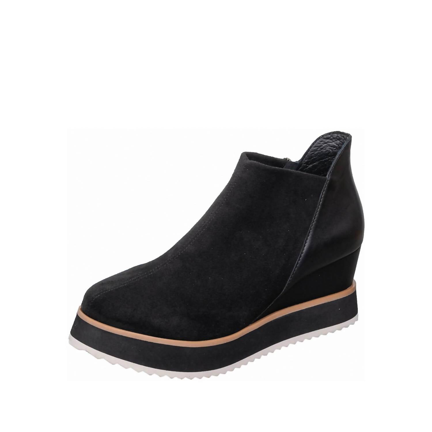 Antelope Women's Elastic Side Panel Suede Wedge Ankle Booties in black - women's shoe
