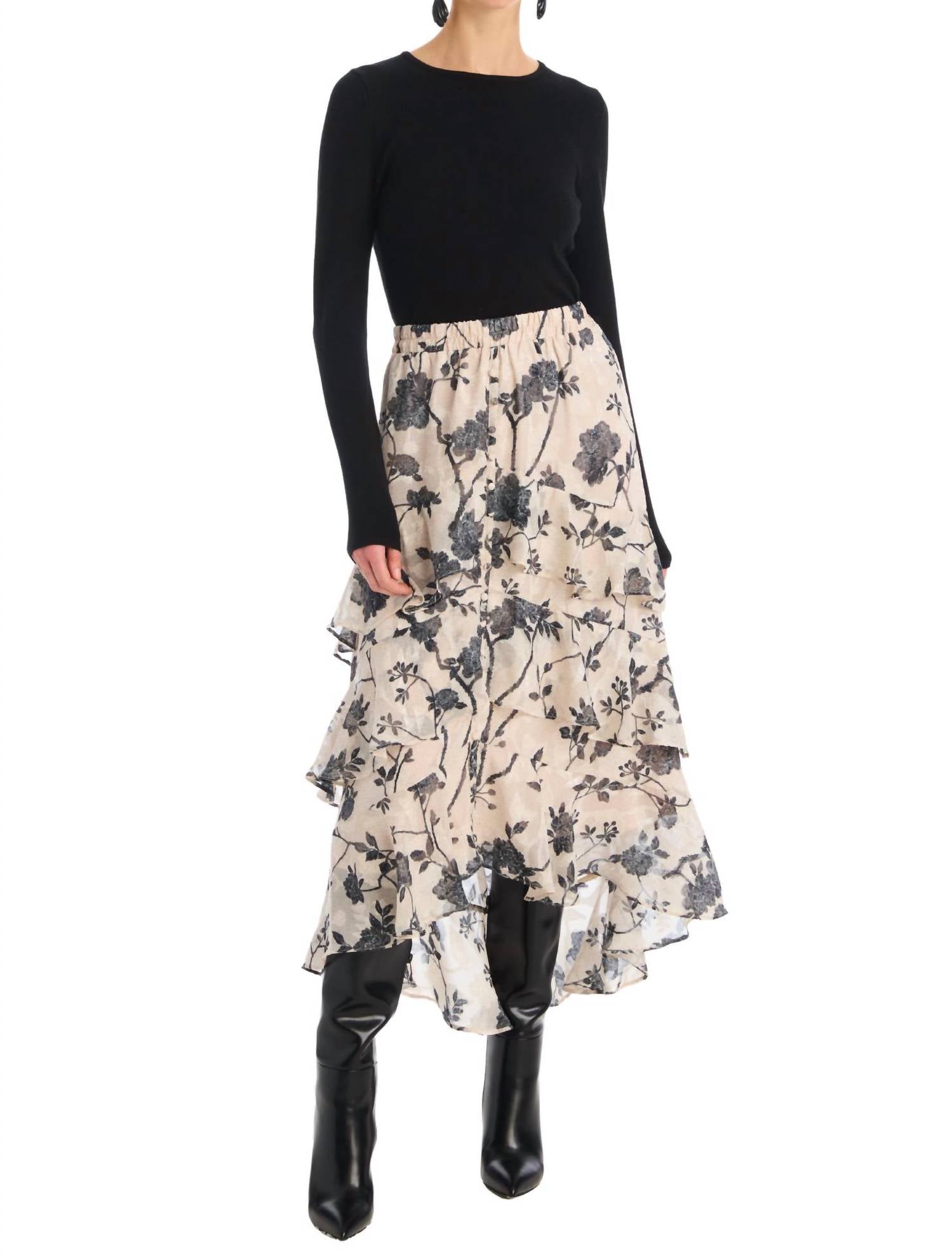 ALLISON NEW YORK ELLA MIDI SKIRT in ivory black 1 - women's skirt