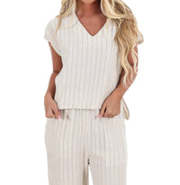 Allie Rose - Pinstripe Linen Top