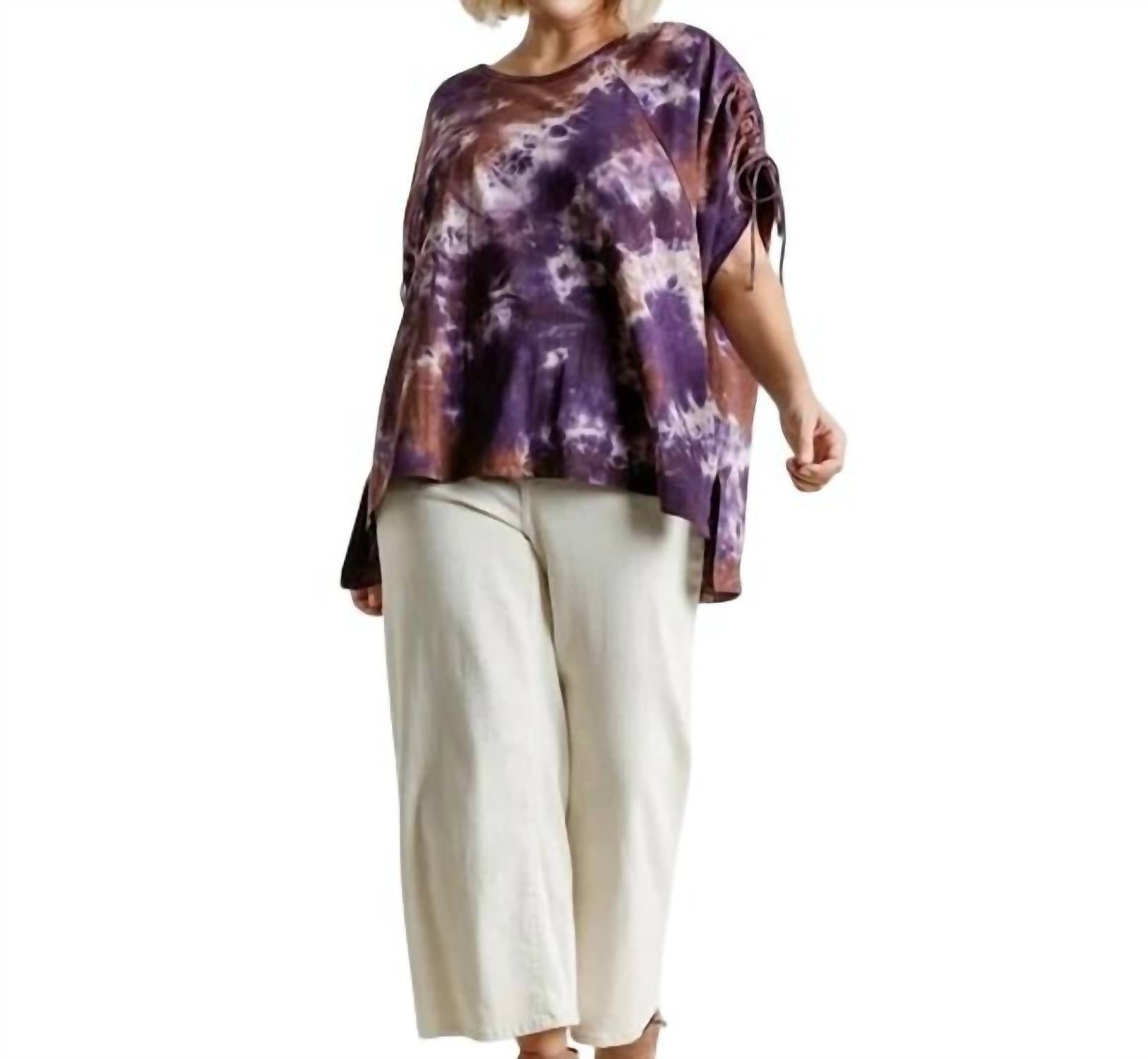 Umgee - Tie Dye Cinched Short Sleeve Top With Side Slits