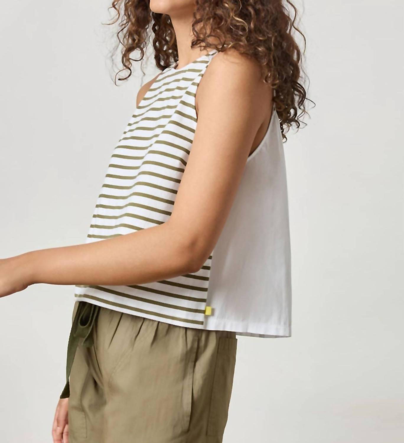 Lilla P Mixed Media Tank Top in kelp stripe - women's tank top - alternate view