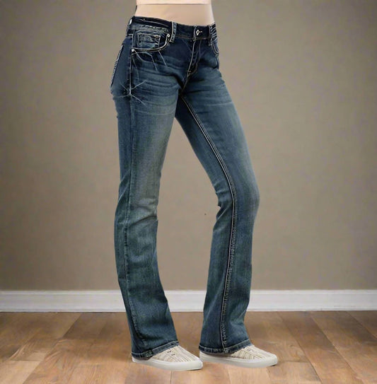 Grace In La - Mid Rise Simple Stitches Jean