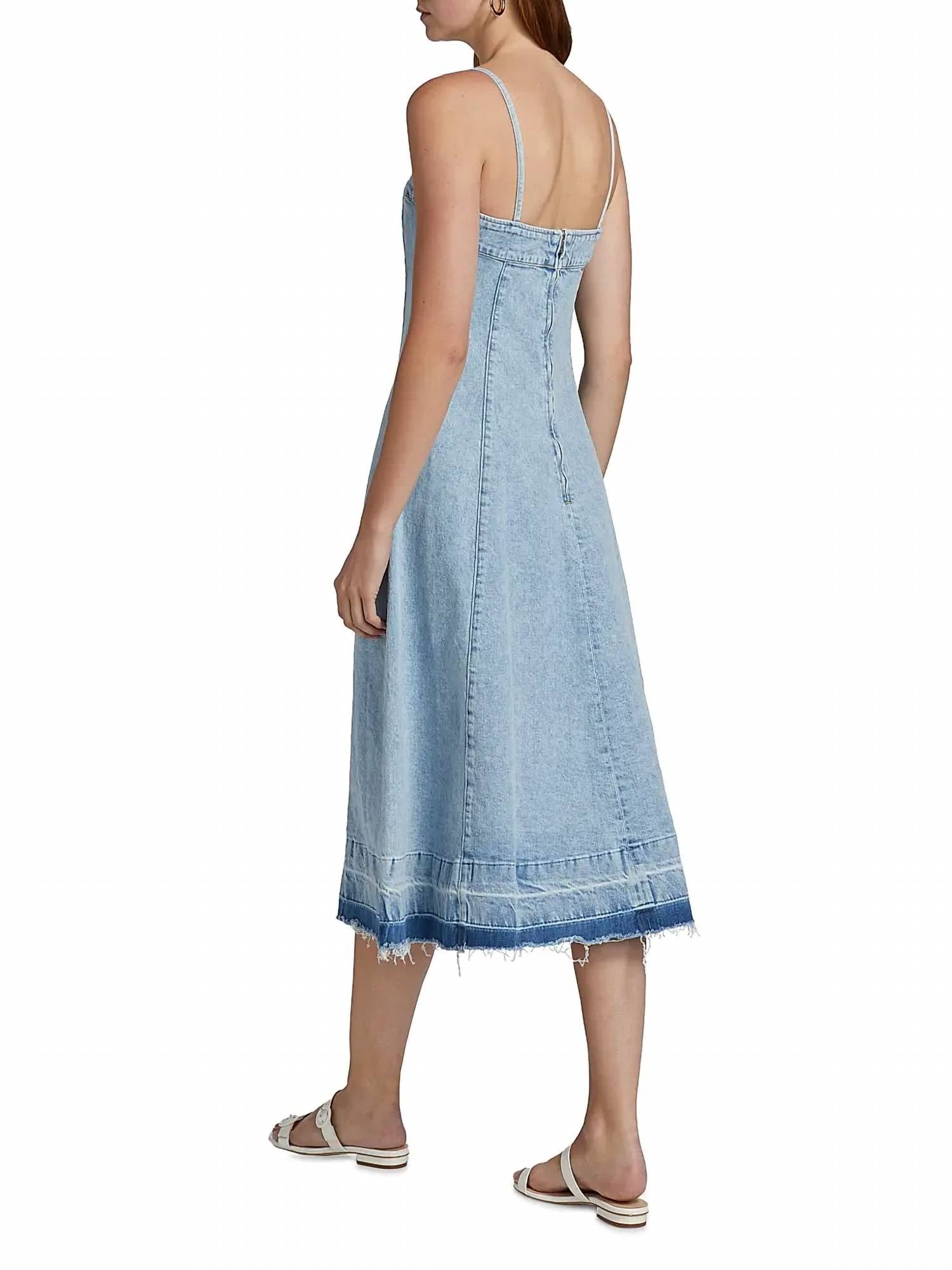 JONATHAN SIMKHAI Clarissa Denim A-line Midi-dress in del mar - women's dress - detail view
