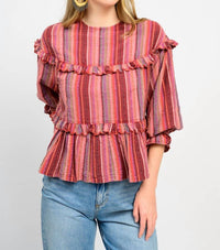 Ivy Jane Muti Striped Tier Top in rust - women's blouse - alternate view