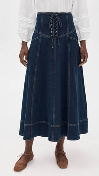 Moon River - Lace-up Detail Midi Skirt