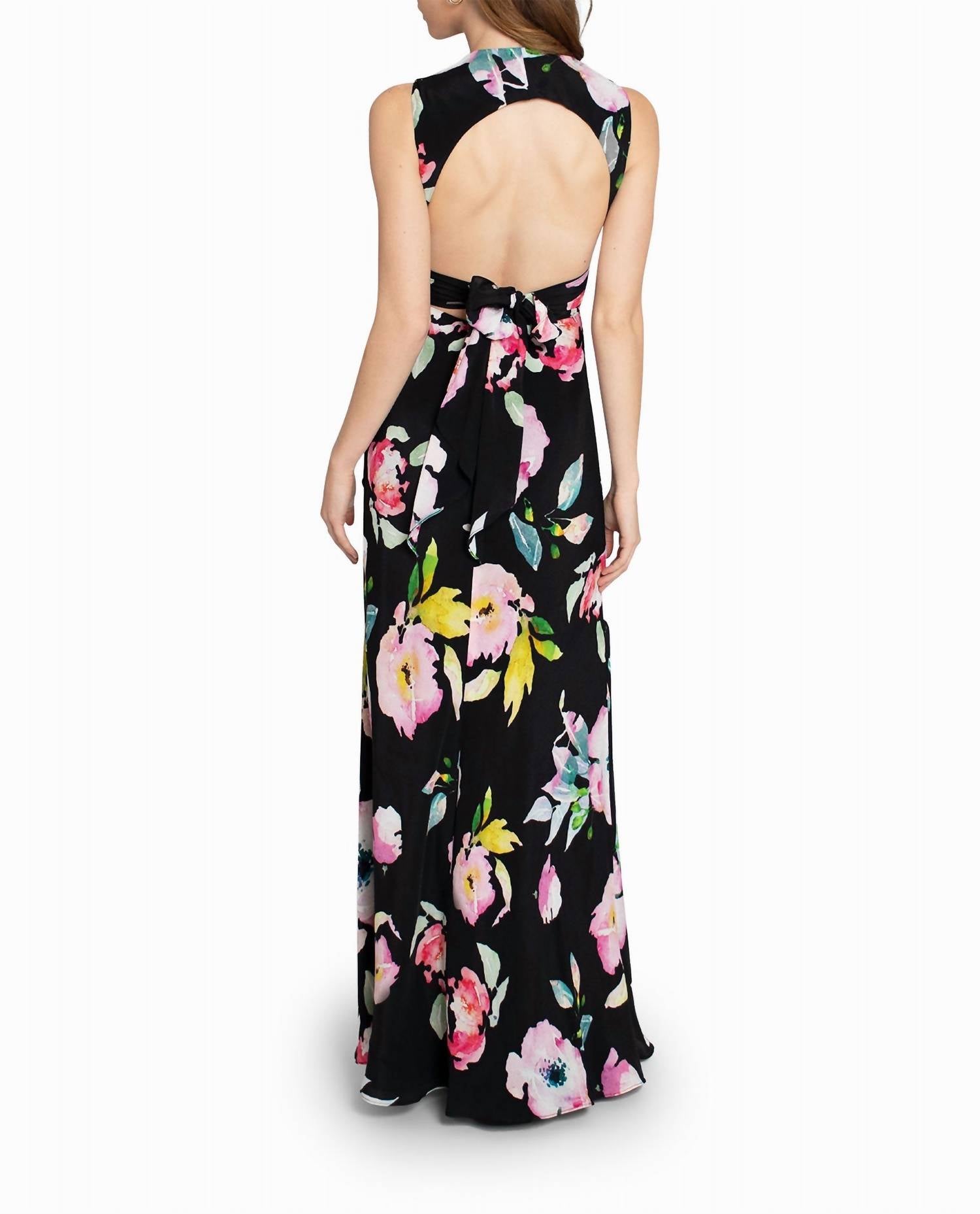 Nicole Miller - Silk Plunge Open Back Gown