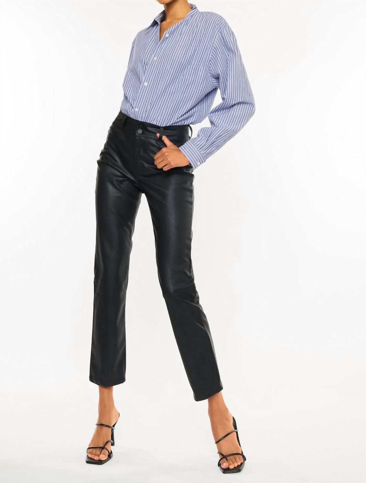 Kancan - Judith High Rise Faux Leather Skinny Straight Leg Jeans