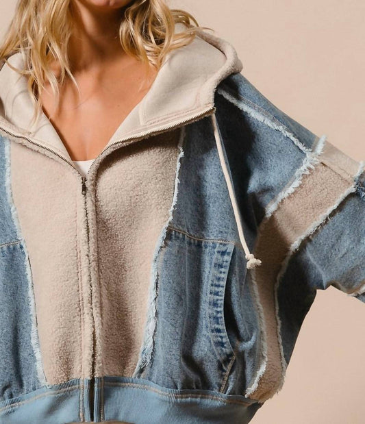 Bibi - Could've Been Her Denim and Fleece Zip Up Hoodie