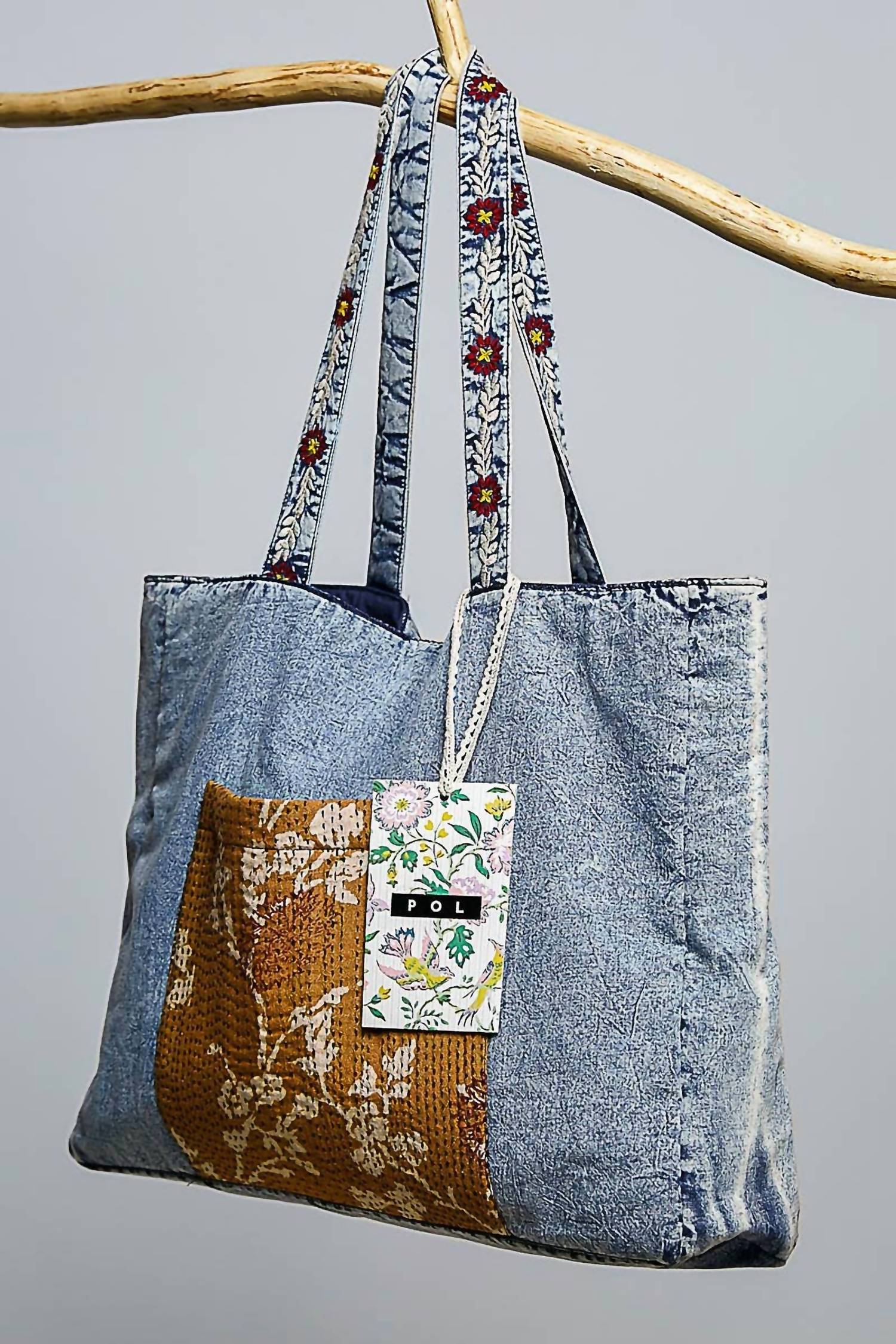 Pol - Patch Pocket Embroidered Woven Tote Bag