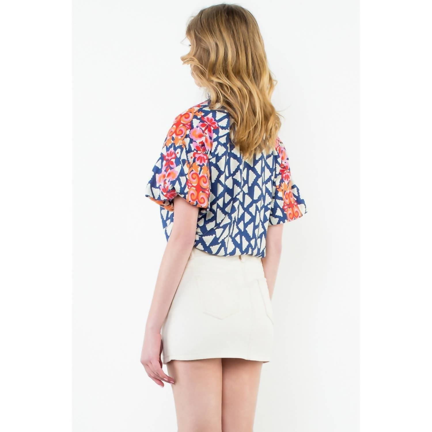 Thml - Embridered Puff Sleeve Print Top