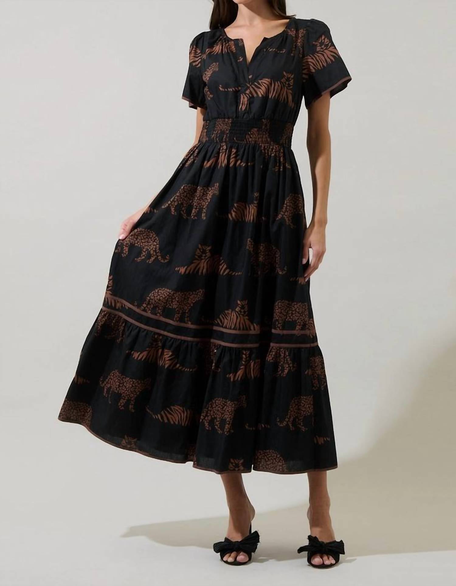 Sugarlips - Jungle Cat Smocked Midi Dress