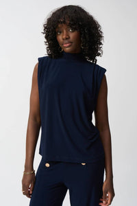 Joseph Ribkoff - Mock Neck Pleated Sleeveless Top