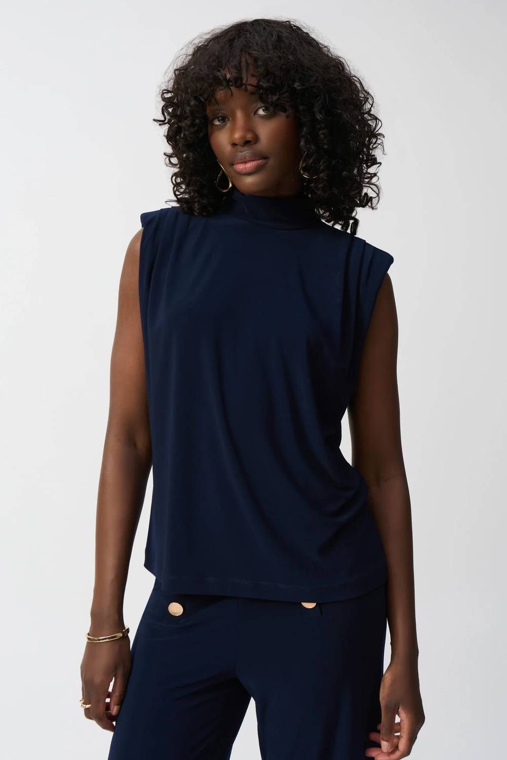Joseph Ribkoff - Mock Neck Pleated Sleeveless Top
