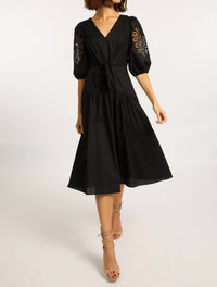 Caballero - Aletta Cotton Poplin Midi Dress - black - clothing - cotton