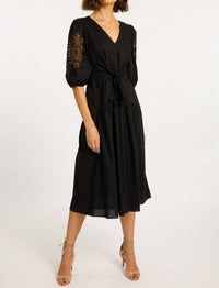 Caballero - Aletta Cotton Poplin Midi Dress - black - clothing - cotton