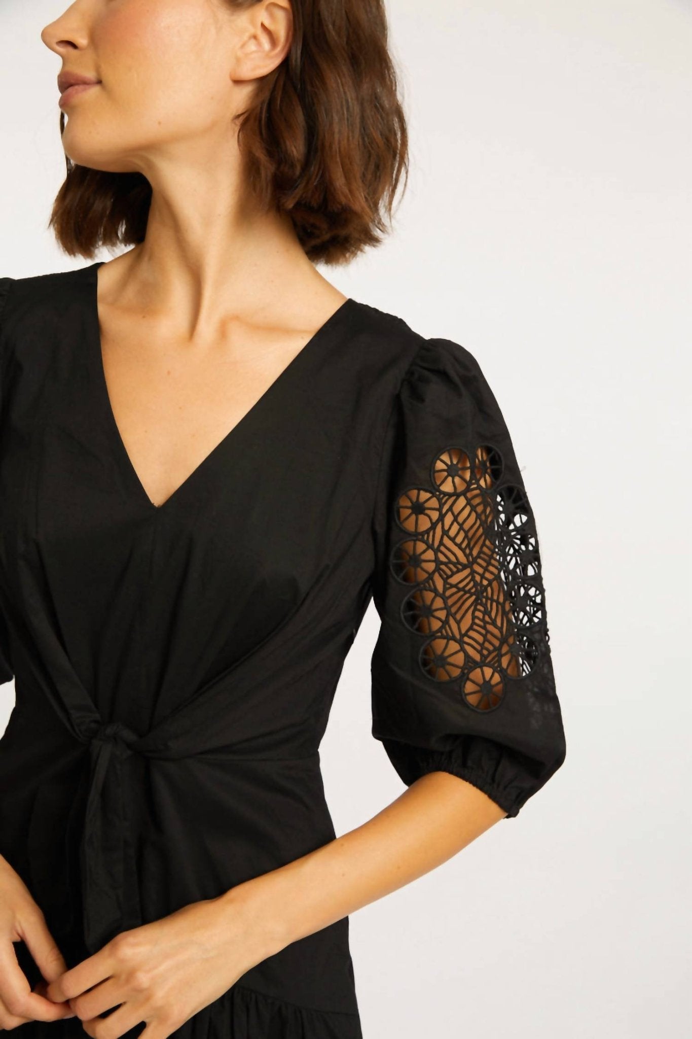 Caballero - Aletta Cotton Poplin Midi Dress - black - clothing - cotton