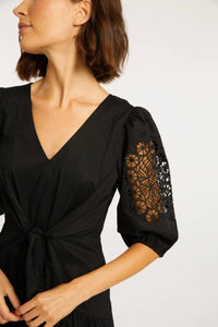 Caballero - Aletta Cotton Poplin Midi Dress - black - clothing - cotton