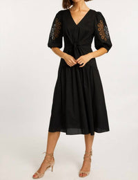 Caballero - Aletta Cotton Poplin Midi Dress - black - clothing - cotton