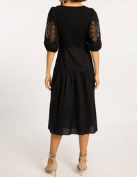 Caballero - Aletta Cotton Poplin Midi Dress - black - clothing - cotton