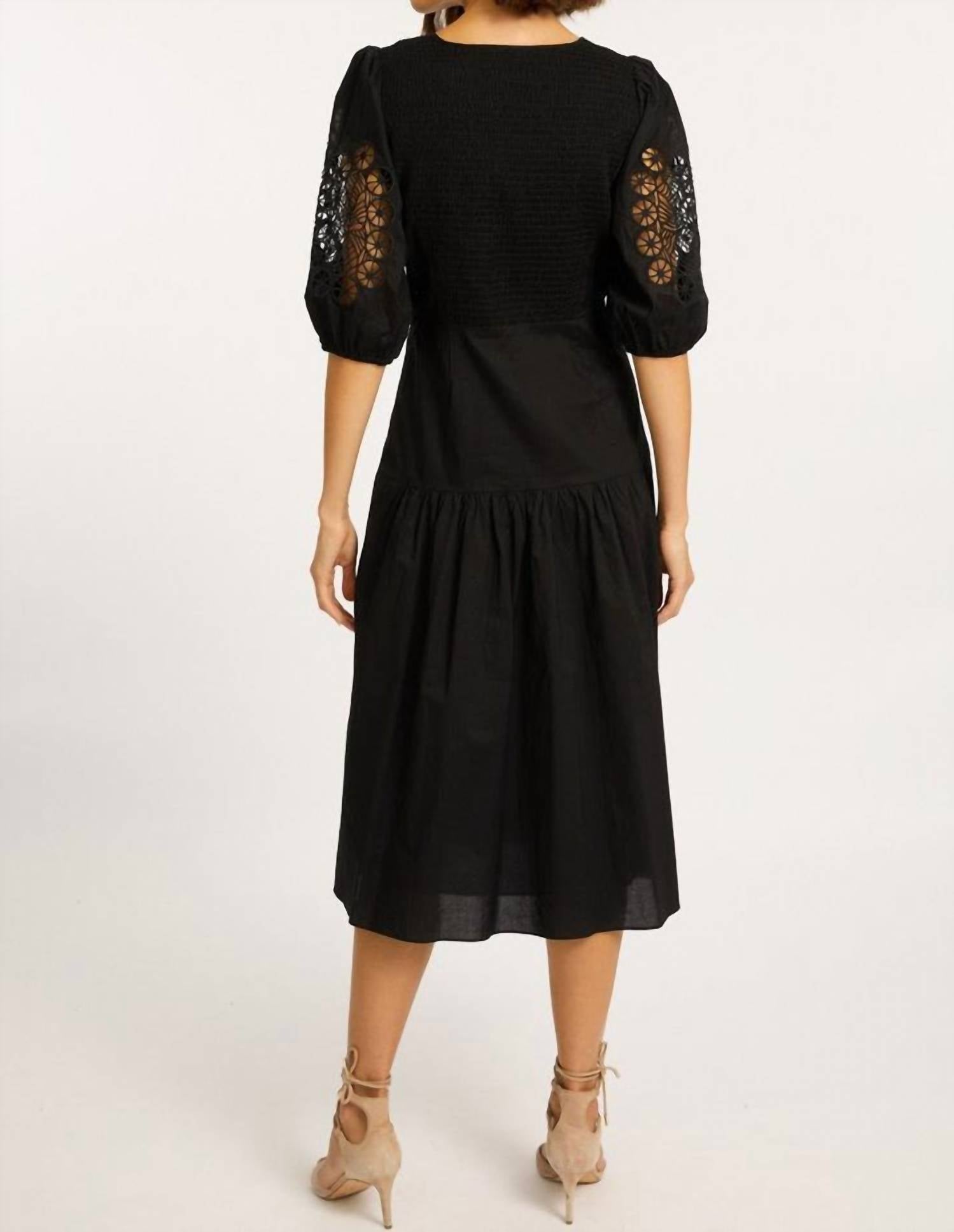 Caballero - Aletta Cotton Poplin Midi Dress - black - clothing - cotton