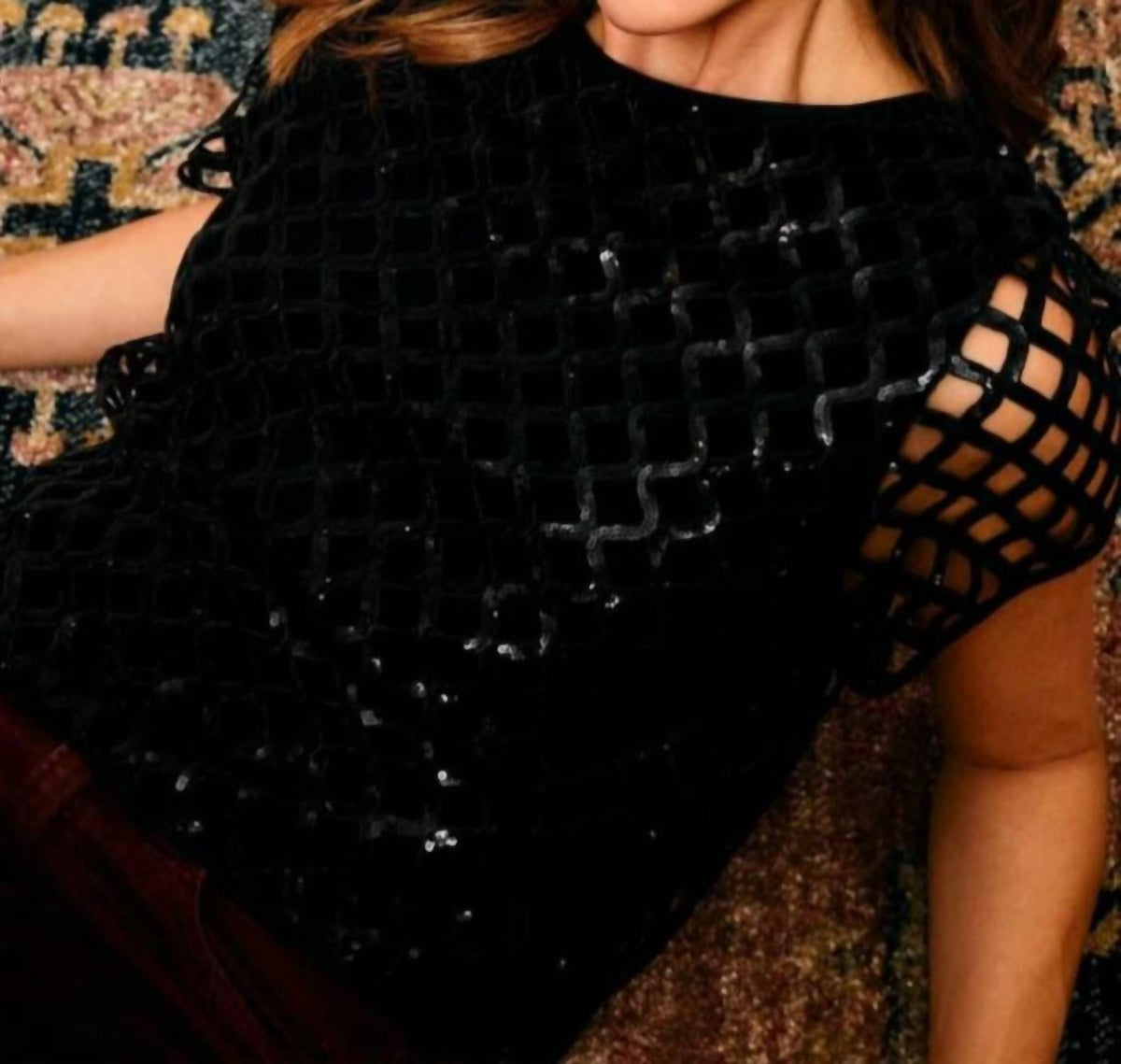 Caballero - Carmen Black Openwork Sequin Top
