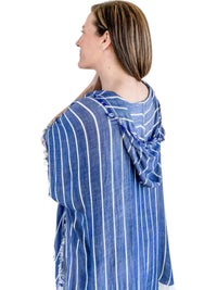 Kori - Denim Striped With Fringe Detail Hoodie