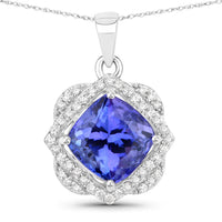 Diana M Jewels Women's Cushion Natural Tanzanite Pendant Necklace (3.14 Ct) - Signature Plus in 14k white gold - women's jewelry