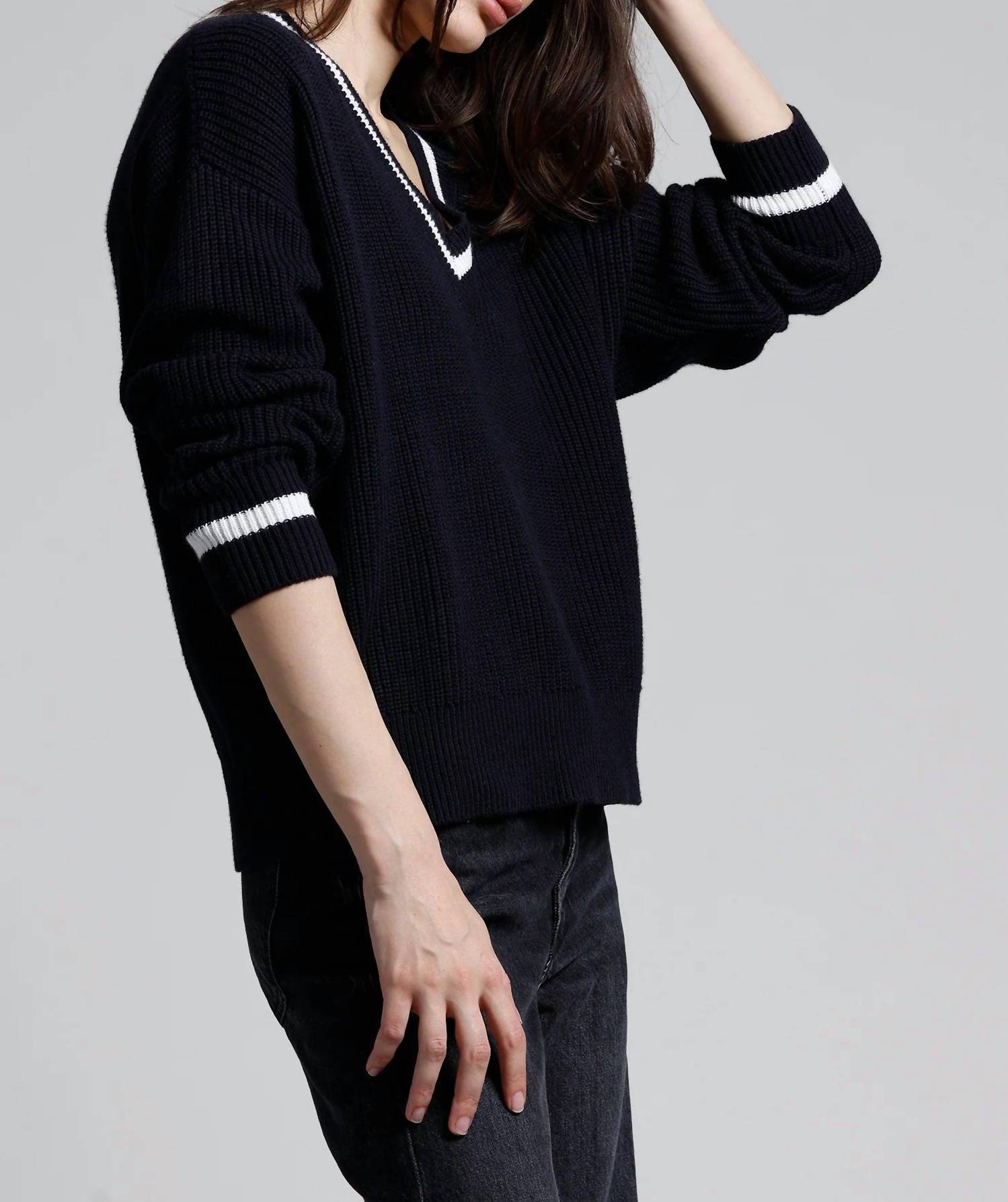 Minnie Rose - Cotton Cashmere Shaker Relaxed V Neck Sweater