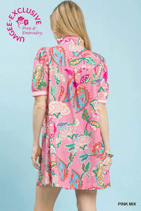 Umgee - Jacquard Paisley Print High Neck Mini Dress